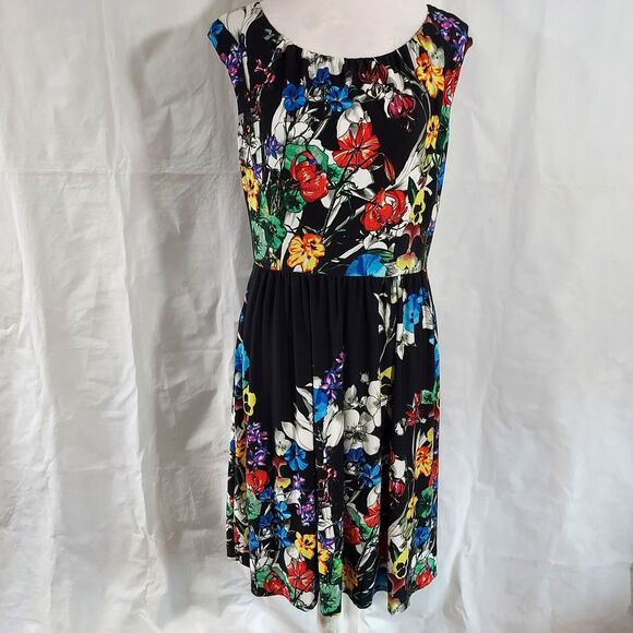 Ellen Tracy Dress Womens Size 8 Colorful Floral Sleeveless Pockets Stretch - Picture 2 of 11